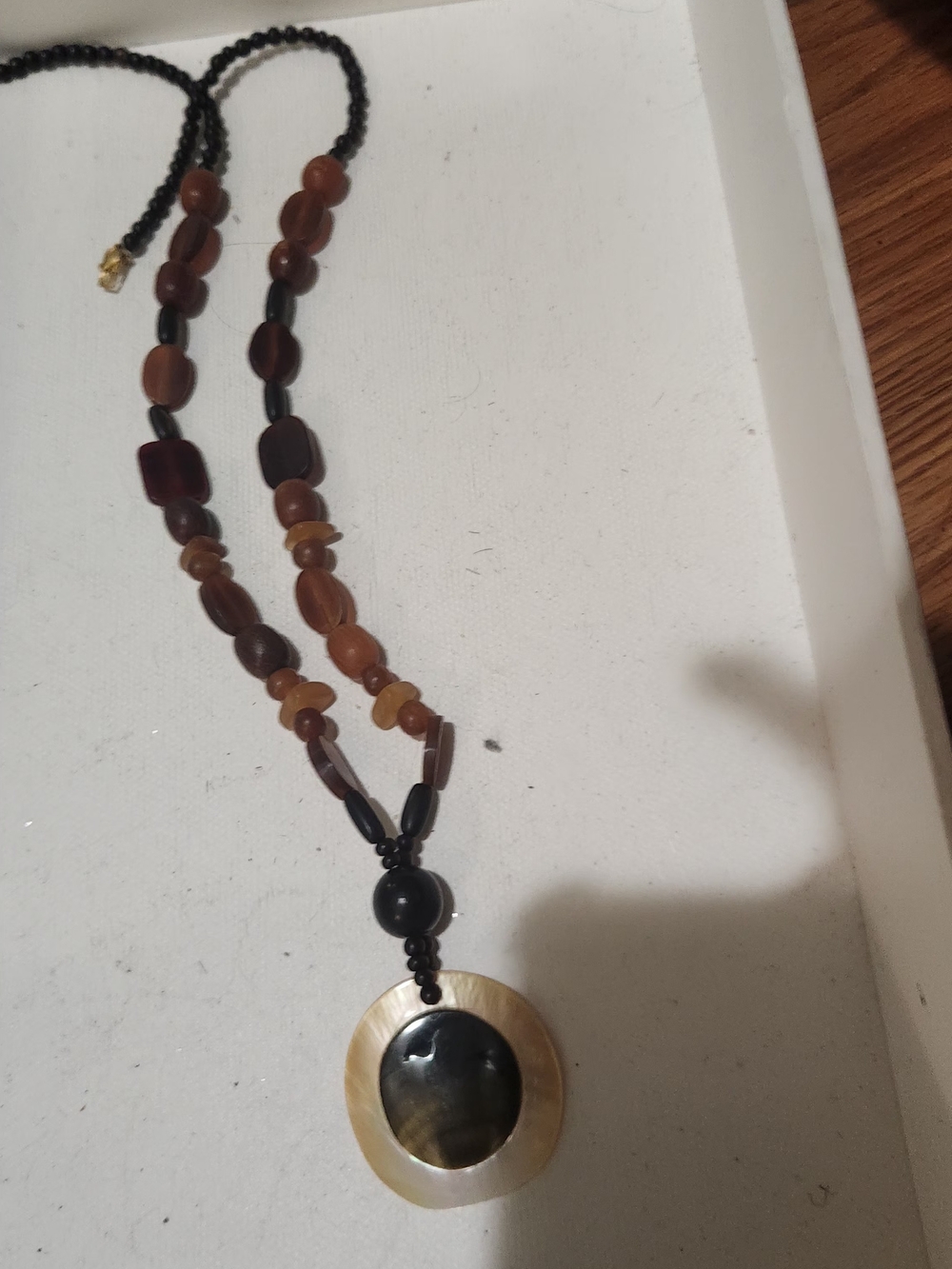 Brown and Black Beaded Pendant Necklace